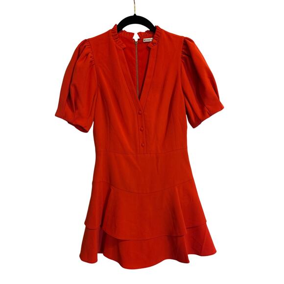 Alice and Olivia | Red Val Puff Sleeve Skort Romper | - Picture 1 of 17